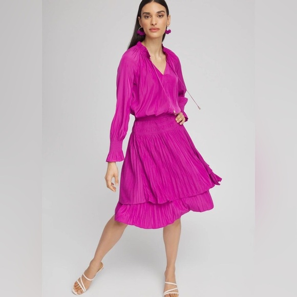Chico's Dresses & Skirts - Chico’s | Pleated drop waist A-line tiered dress Women’s size 18/3.5 Fuchsia